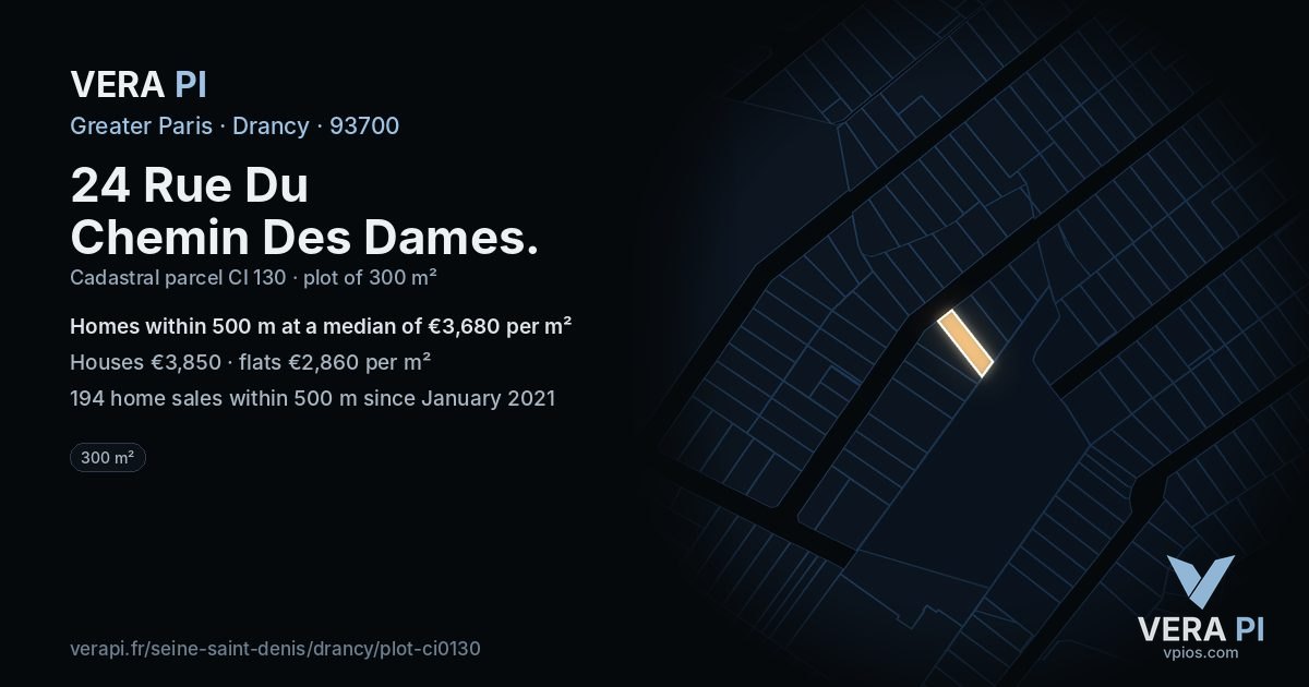 24 Rue Du Chemin Des Dames, Drancy at night – the plot lit, the parcels around coloured by the prices near them