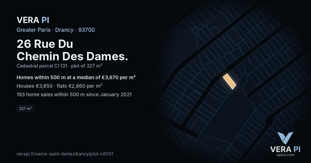26 Rue Du Chemin Des Dames, Drancy at night – the plot lit, the parcels around coloured by the prices near them