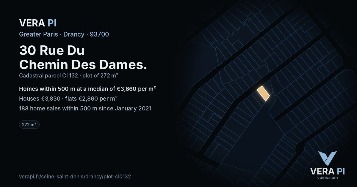 30 Rue Du Chemin Des Dames, Drancy at night – the plot lit, the parcels around coloured by the prices near them
