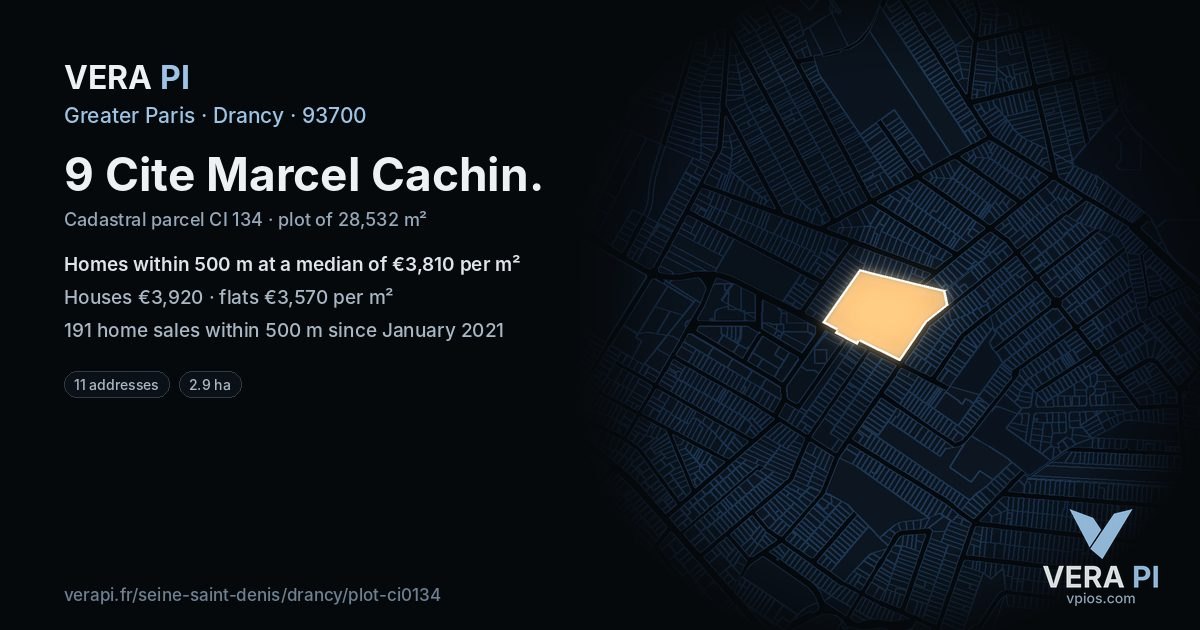 9 Cite Marcel Cachin, Drancy at night – the plot lit, the parcels around coloured by the prices near them