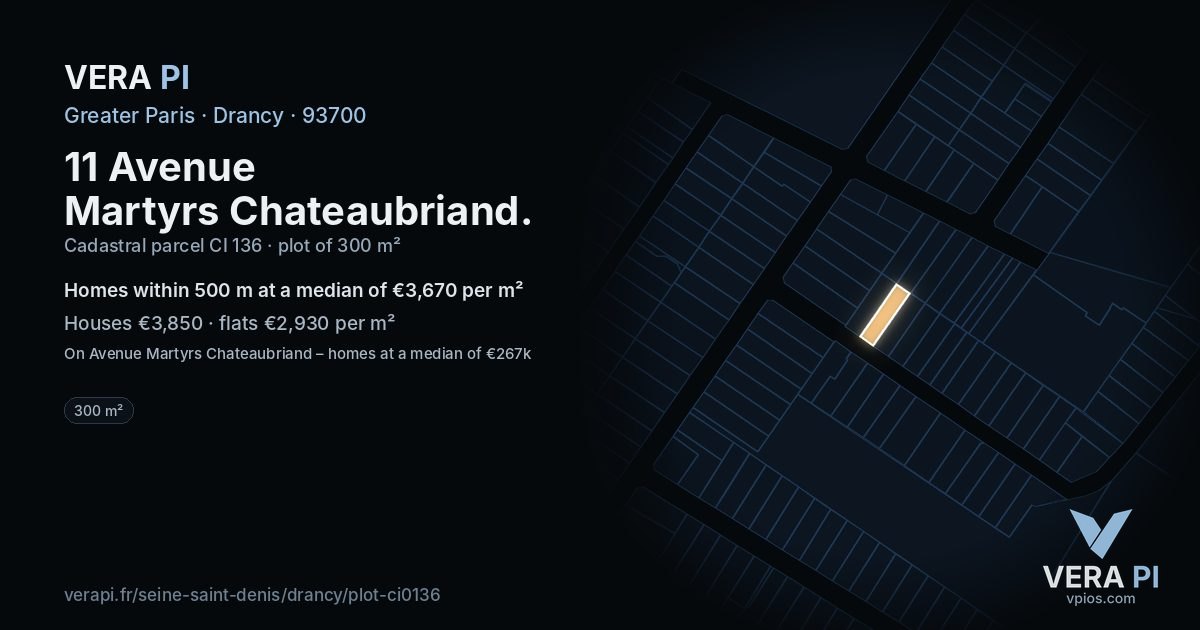 11 Avenue Martyrs Chateaubriand, Drancy at night – the plot lit, the parcels around coloured by the prices near them