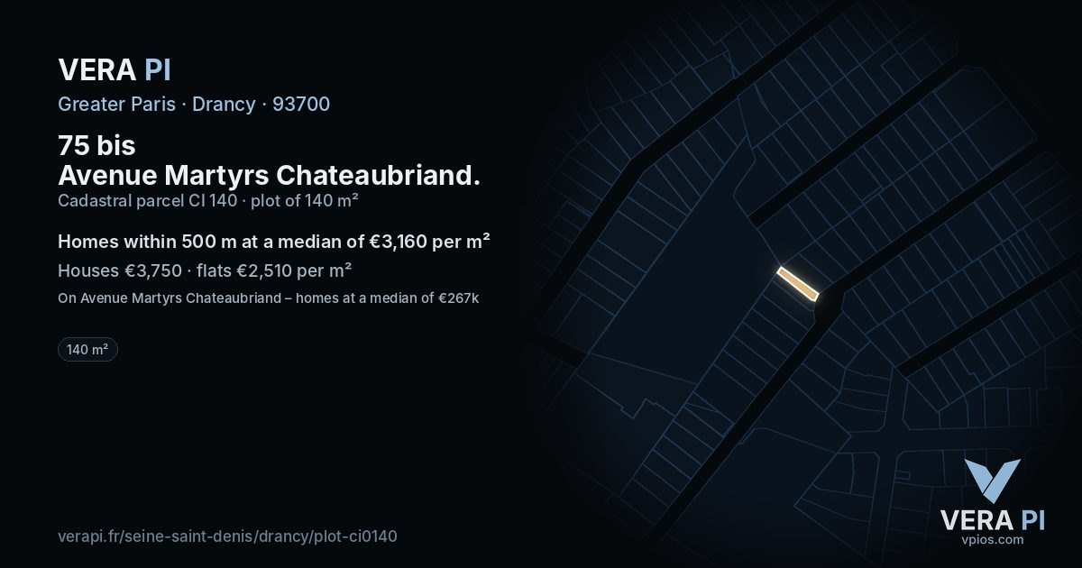 75 bis Avenue Martyrs Chateaubriand, Drancy at night – the plot lit, the parcels around coloured by the prices near them