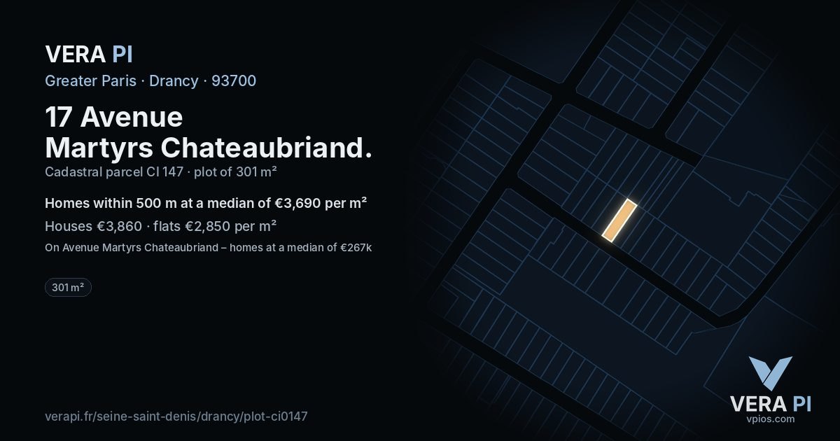 17 Avenue Martyrs Chateaubriand, Drancy at night – the plot lit, the parcels around coloured by the prices near them