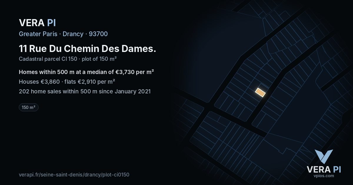 11 Rue Du Chemin Des Dames, Drancy at night – the plot lit, the parcels around coloured by the prices near them