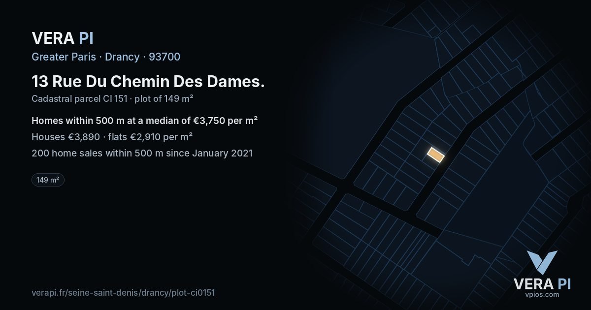13 Rue Du Chemin Des Dames, Drancy at night – the plot lit, the parcels around coloured by the prices near them