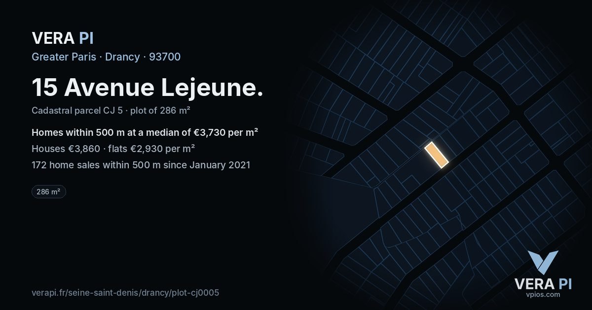 15 Avenue Lejeune, Drancy at night – the plot lit, the parcels around coloured by the prices near them
