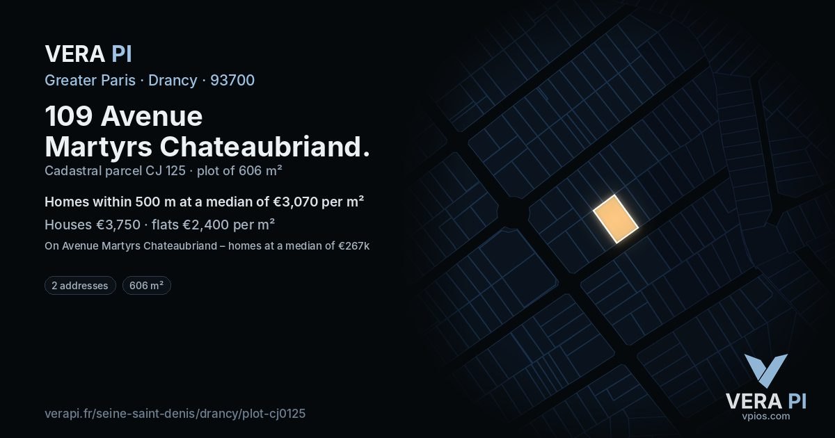 109 Avenue Martyrs Chateaubriand, Drancy at night – the plot lit, the parcels around coloured by the prices near them