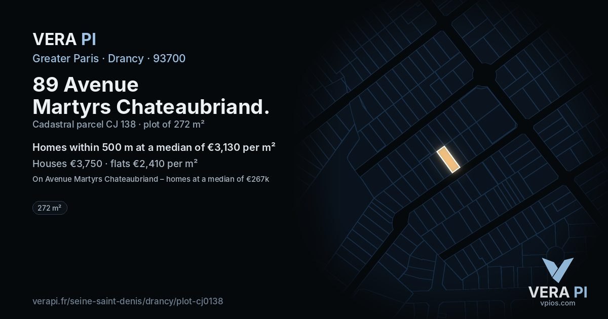 89 Avenue Martyrs Chateaubriand, Drancy at night – the plot lit, the parcels around coloured by the prices near them