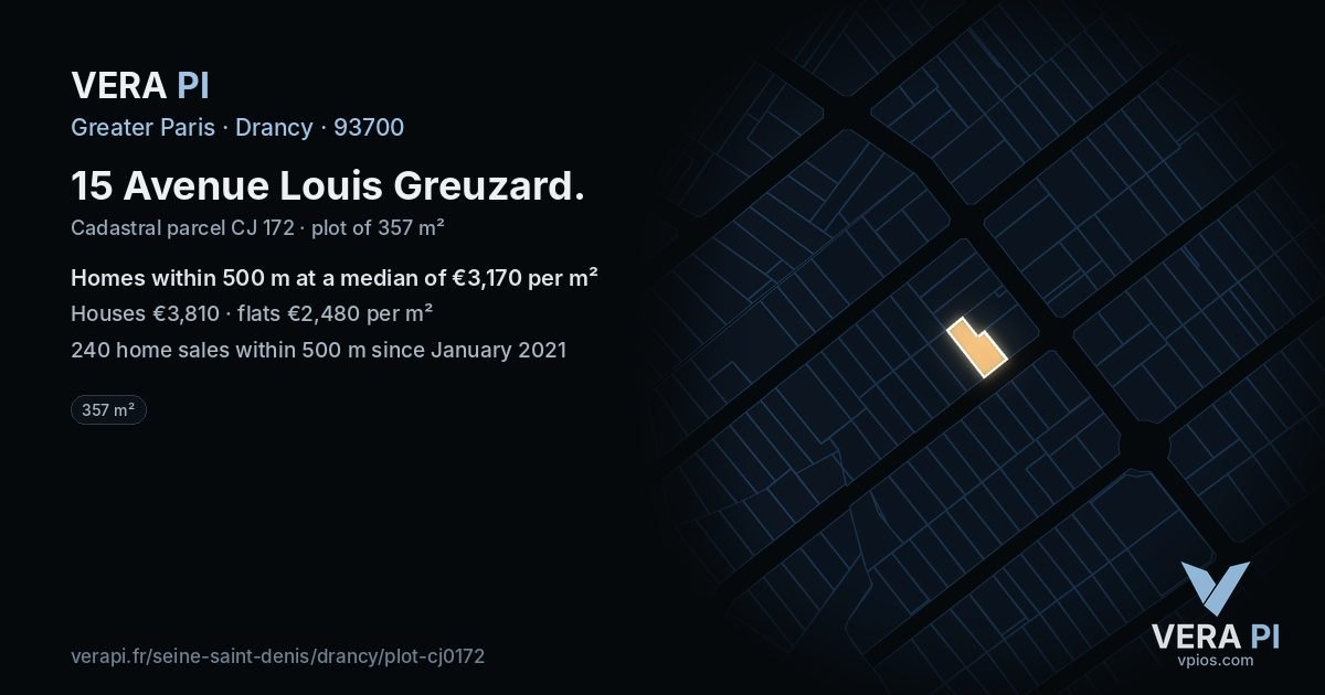 15 Avenue Louis Greuzard, Drancy at night – the plot lit, the parcels around coloured by the prices near them