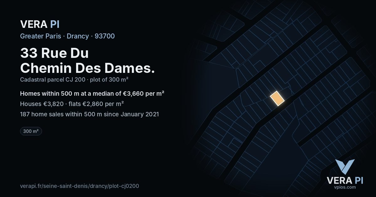 33 Rue Du Chemin Des Dames, Drancy at night – the plot lit, the parcels around coloured by the prices near them