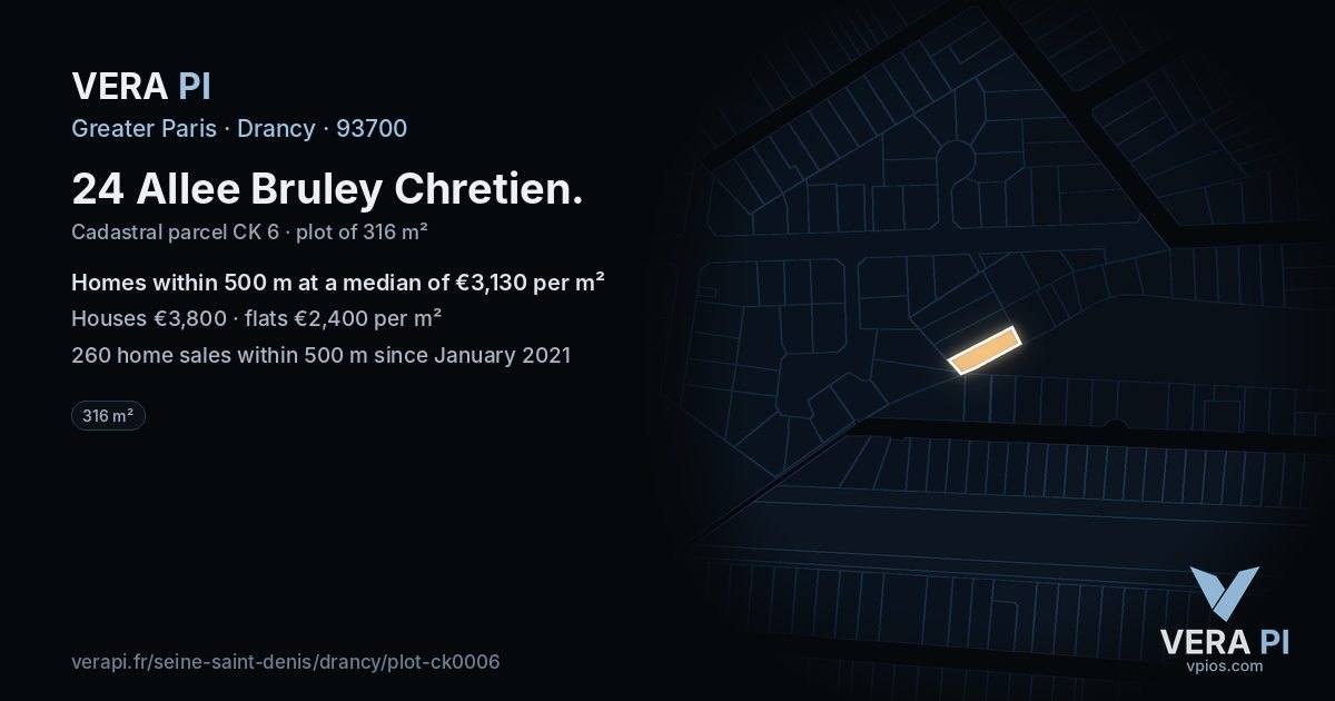 24 Allee Bruley Chretien, Drancy at night – the plot lit, the parcels around coloured by the prices near them