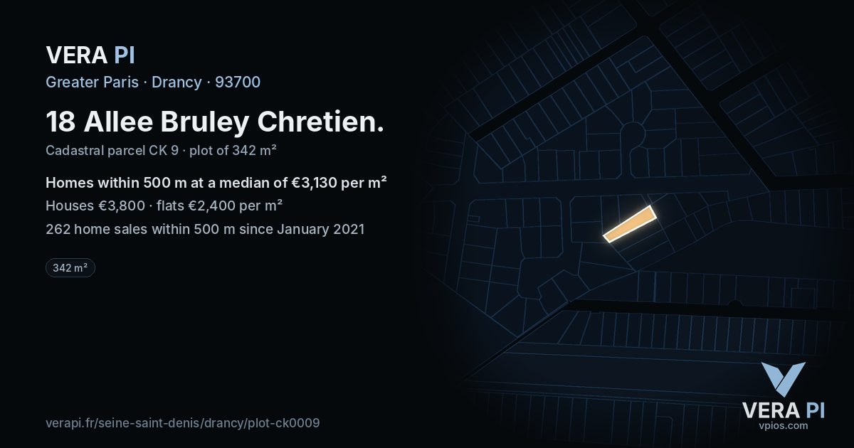 18 Allee Bruley Chretien, Drancy at night – the plot lit, the parcels around coloured by the prices near them