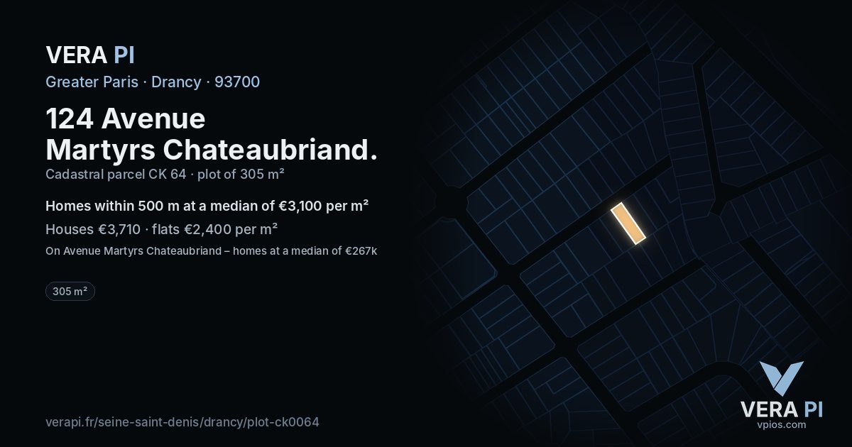 124 Avenue Martyrs Chateaubriand, Drancy at night – the plot lit, the parcels around coloured by the prices near them