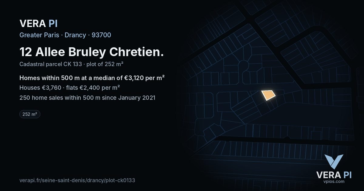 12 Allee Bruley Chretien, Drancy at night – the plot lit, the parcels around coloured by the prices near them