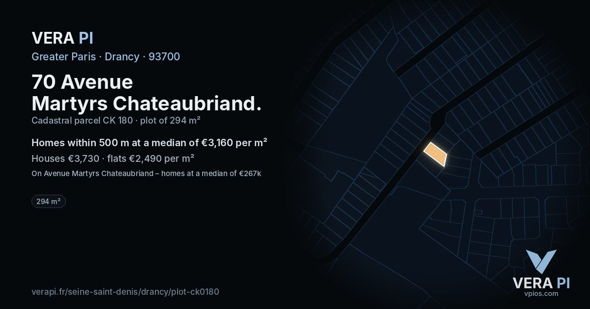 70 Avenue Martyrs Chateaubriand, Drancy at night – the plot lit, the parcels around coloured by the prices near them