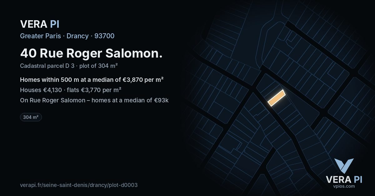 40 Rue Roger Salomon, Drancy at night – the plot lit, the parcels around coloured by the prices near them