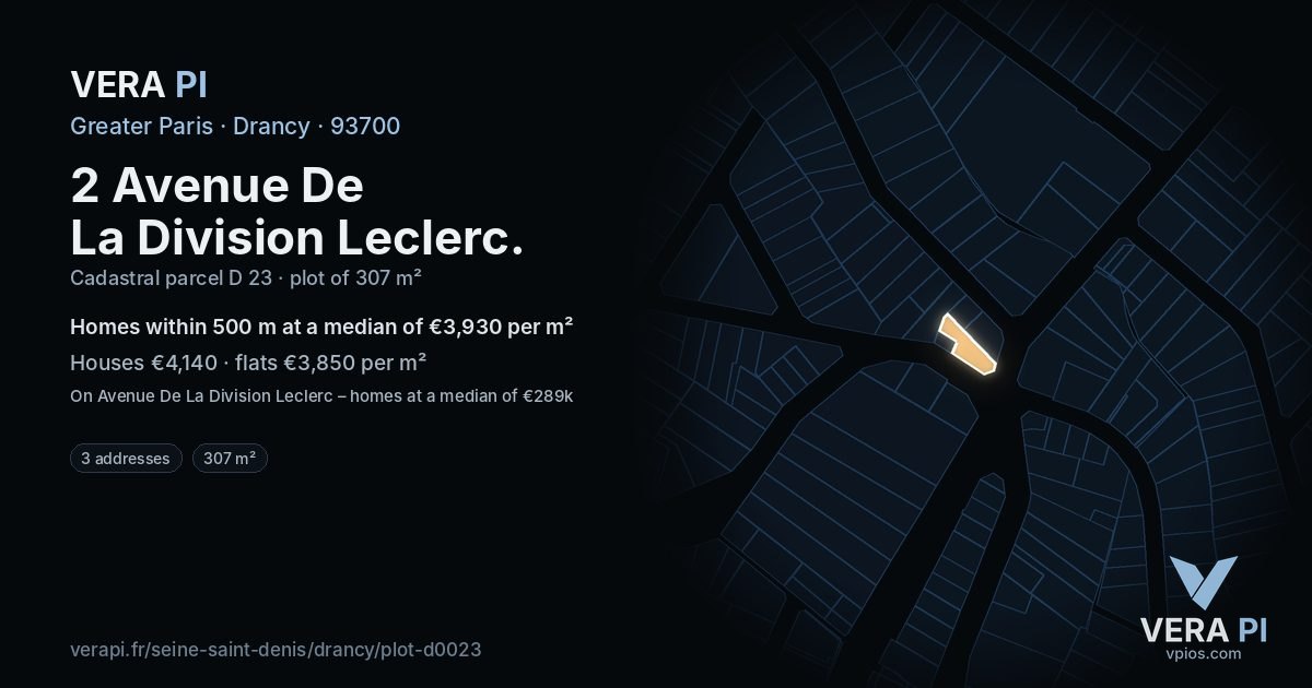 2 Avenue De La Division Leclerc, Drancy at night – the plot lit, the parcels around coloured by the prices near them
