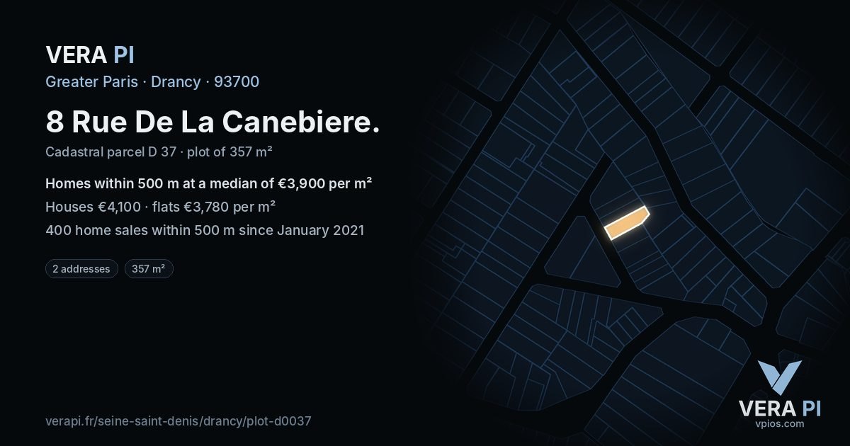 8 Rue De La Canebiere, Drancy at night – the plot lit, the parcels around coloured by the prices near them