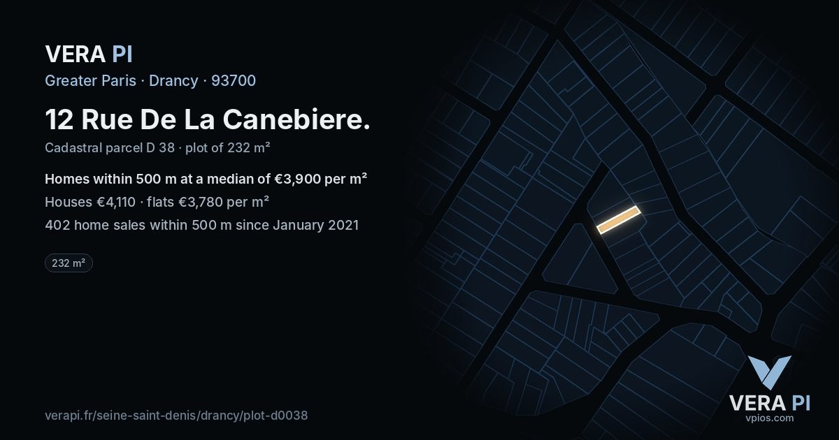 12 Rue De La Canebiere, Drancy at night – the plot lit, the parcels around coloured by the prices near them