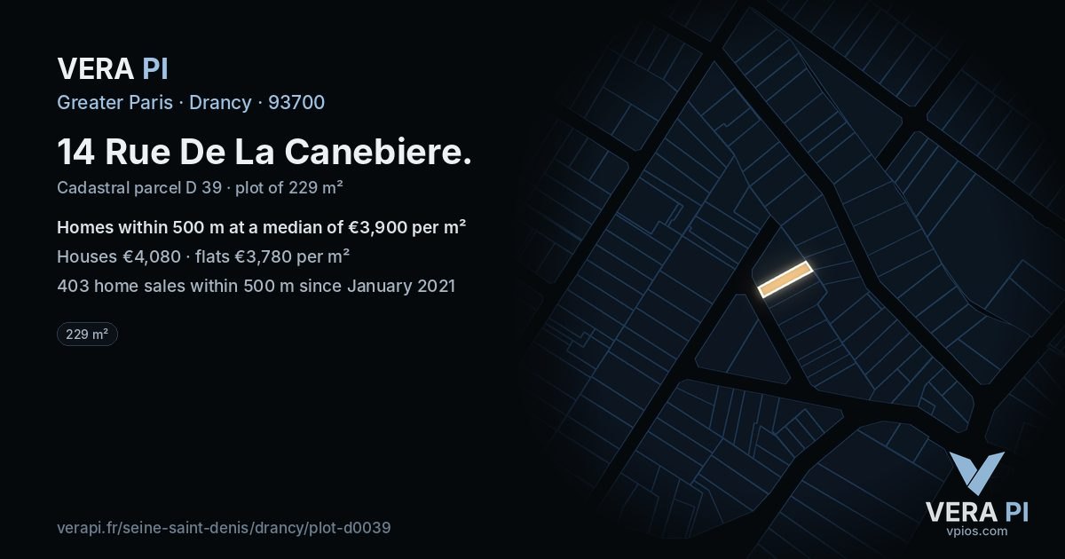 14 Rue De La Canebiere, Drancy at night – the plot lit, the parcels around coloured by the prices near them