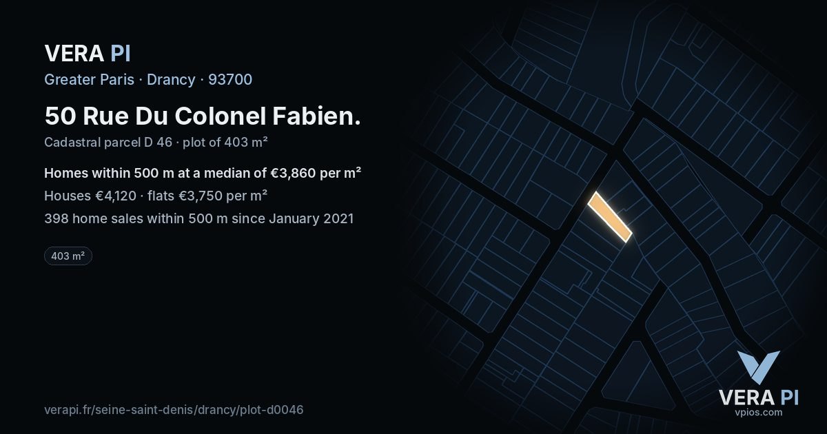 50 Rue Du Colonel Fabien, Drancy at night – the plot lit, the parcels around coloured by the prices near them