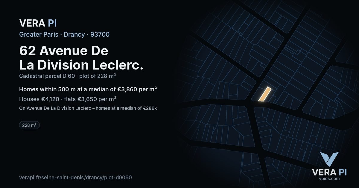 62 Avenue De La Division Leclerc, Drancy at night – the plot lit, the parcels around coloured by the prices near them
