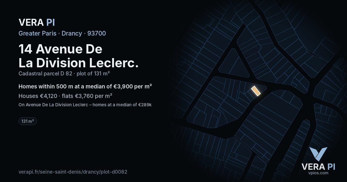 14 Avenue De La Division Leclerc, Drancy at night – the plot lit, the parcels around coloured by the prices near them
