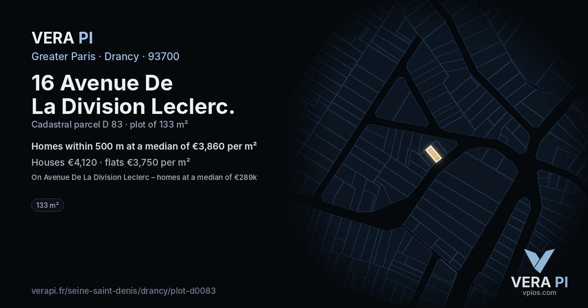 16 Avenue De La Division Leclerc, Drancy at night – the plot lit, the parcels around coloured by the prices near them