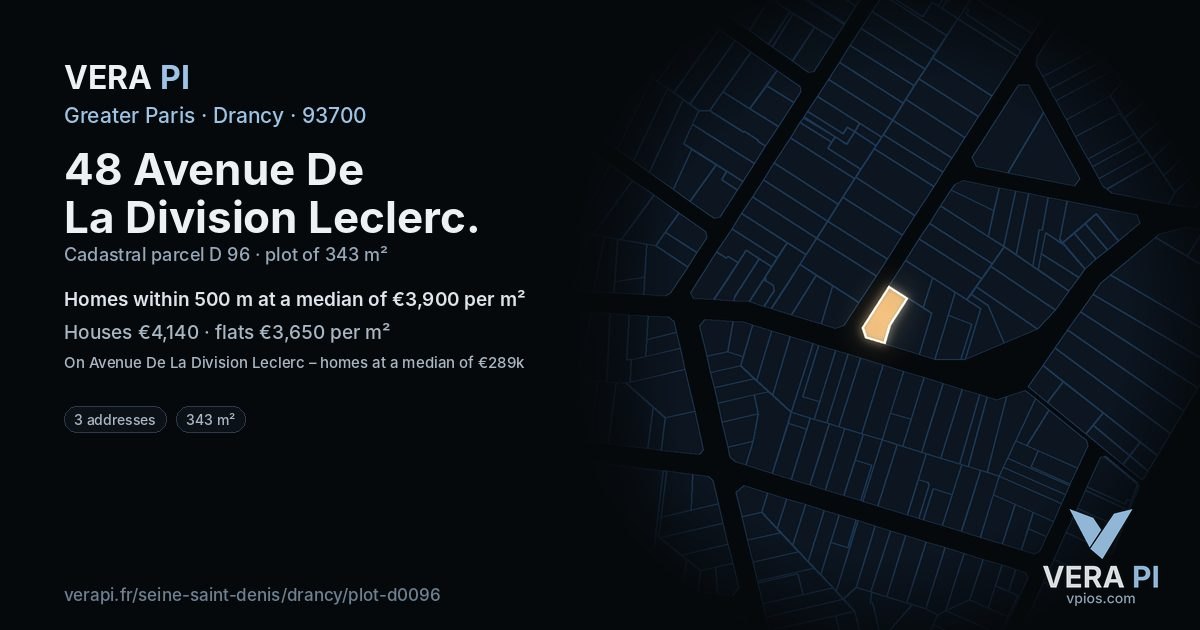 48 Avenue De La Division Leclerc, Drancy at night – the plot lit, the parcels around coloured by the prices near them