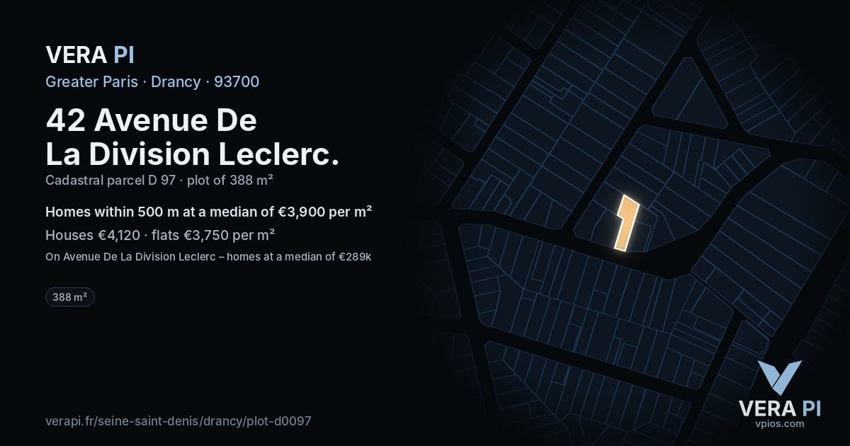 42 Avenue De La Division Leclerc, Drancy at night – the plot lit, the parcels around coloured by the prices near them