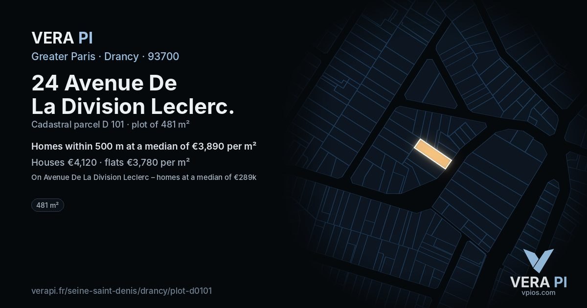 24 Avenue De La Division Leclerc, Drancy at night – the plot lit, the parcels around coloured by the prices near them