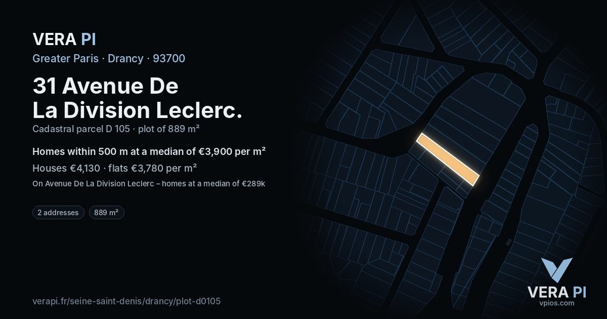 31 Avenue De La Division Leclerc, Drancy at night – the plot lit, the parcels around coloured by the prices near them