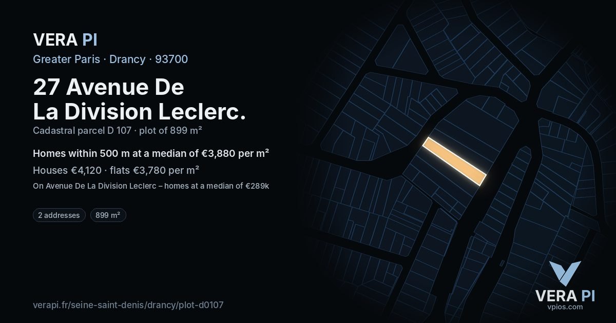 27 Avenue De La Division Leclerc, Drancy at night – the plot lit, the parcels around coloured by the prices near them