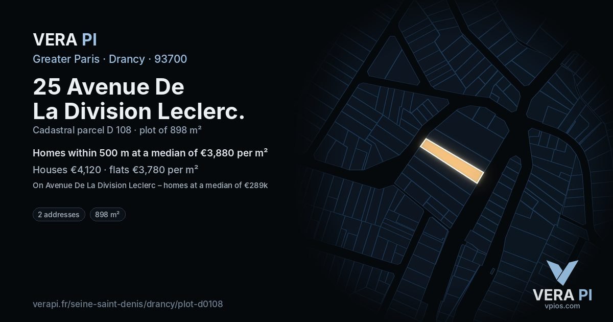 25 Avenue De La Division Leclerc, Drancy at night – the plot lit, the parcels around coloured by the prices near them