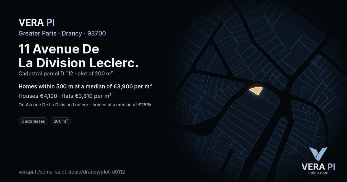 11 Avenue De La Division Leclerc, Drancy at night – the plot lit, the parcels around coloured by the prices near them