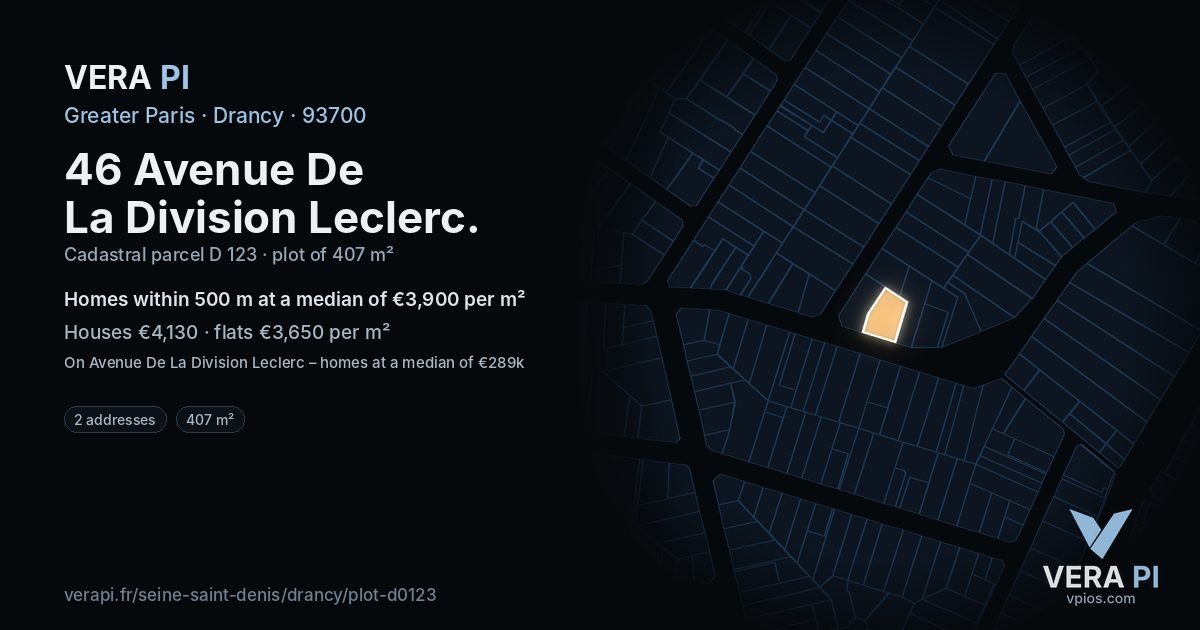 46 Avenue De La Division Leclerc, Drancy at night – the plot lit, the parcels around coloured by the prices near them