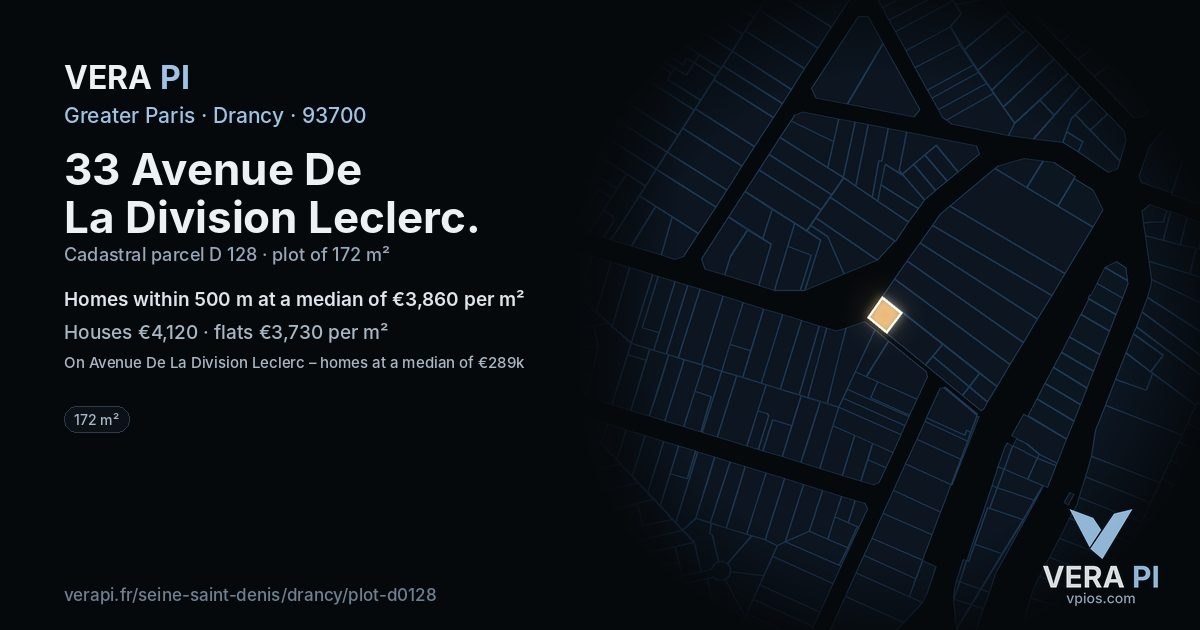 33 Avenue De La Division Leclerc, Drancy at night – the plot lit, the parcels around coloured by the prices near them