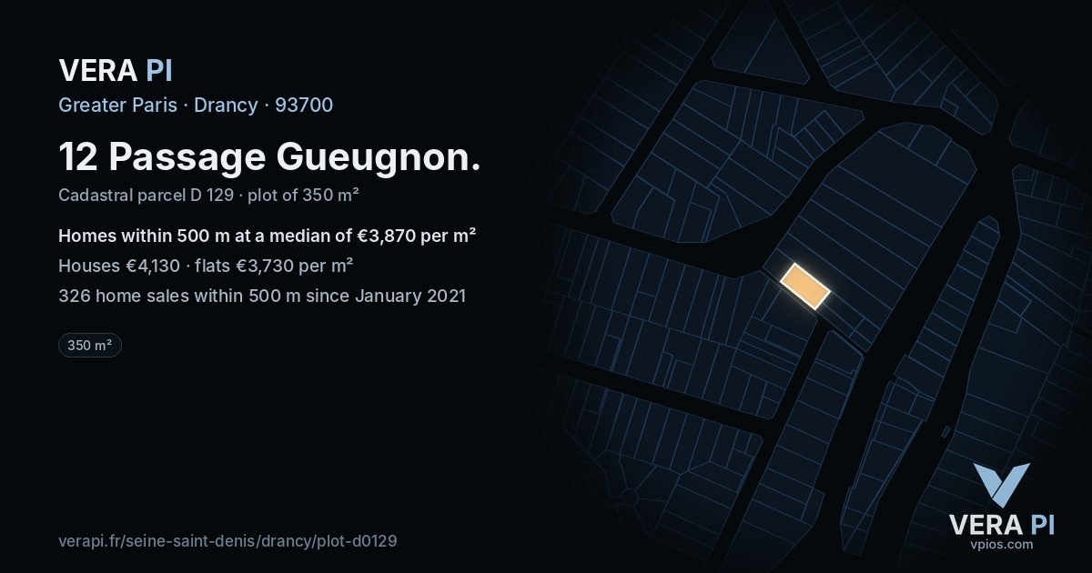 12 Passage Gueugnon, Drancy at night – the plot lit, the parcels around coloured by the prices near them