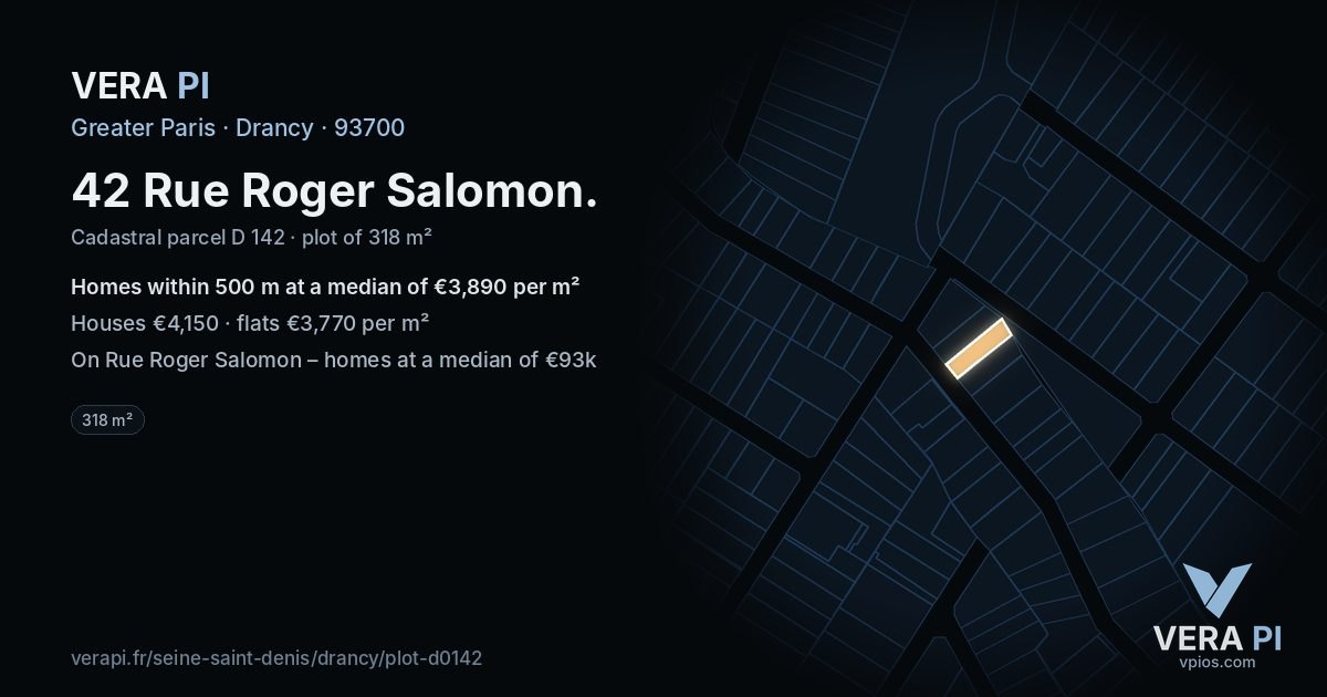 42 Rue Roger Salomon, Drancy at night – the plot lit, the parcels around coloured by the prices near them