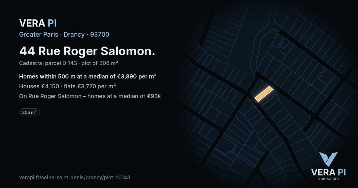 44 Rue Roger Salomon, Drancy at night – the plot lit, the parcels around coloured by the prices near them
