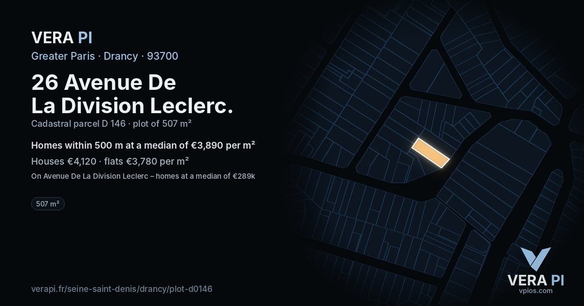26 Avenue De La Division Leclerc, Drancy at night – the plot lit, the parcels around coloured by the prices near them