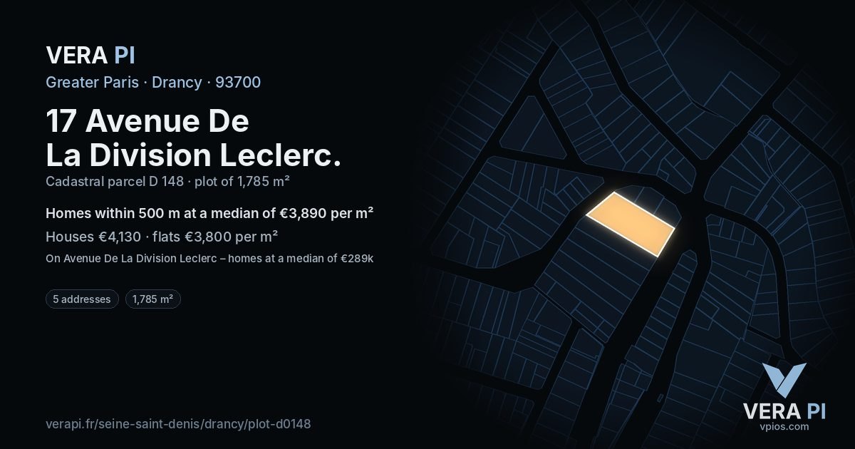 17 Avenue De La Division Leclerc, Drancy at night – the plot lit, the parcels around coloured by the prices near them
