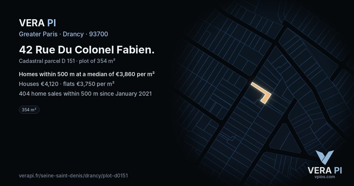 42 Rue Du Colonel Fabien, Drancy at night – the plot lit, the parcels around coloured by the prices near them