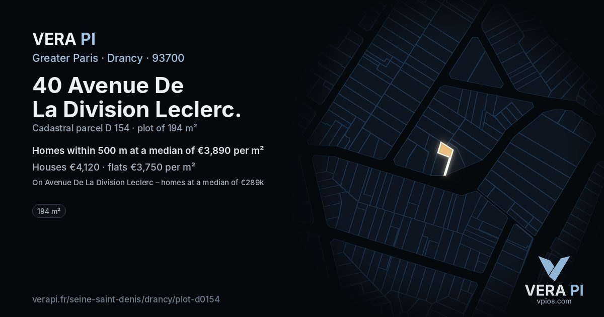 40 Avenue De La Division Leclerc, Drancy at night – the plot lit, the parcels around coloured by the prices near them