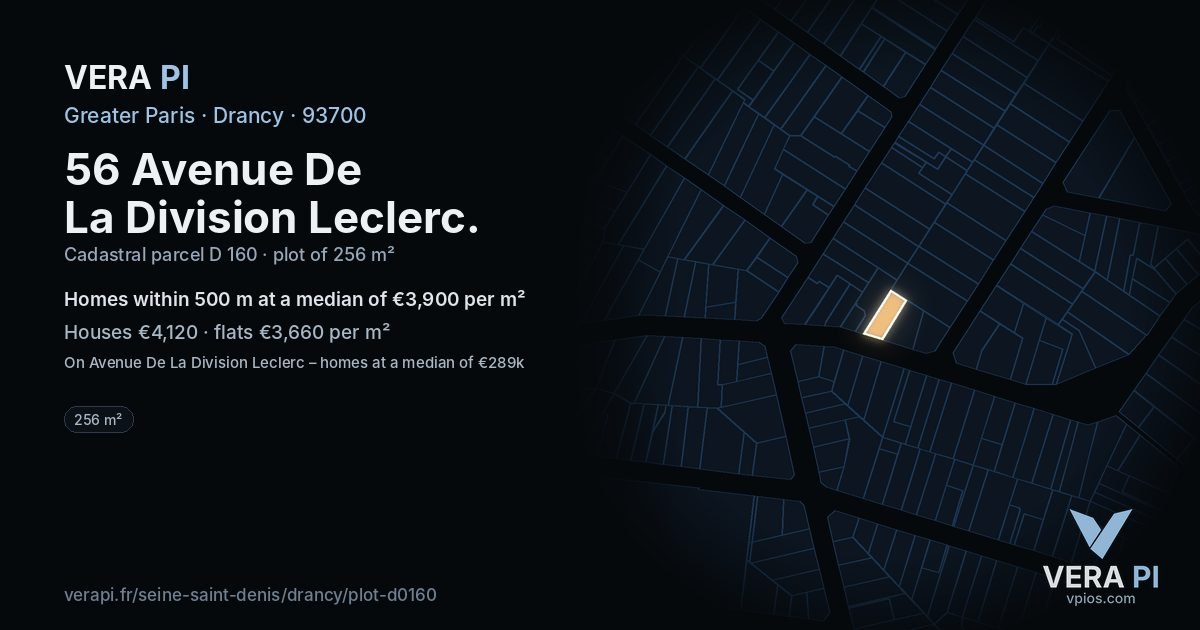56 Avenue De La Division Leclerc, Drancy at night – the plot lit, the parcels around coloured by the prices near them
