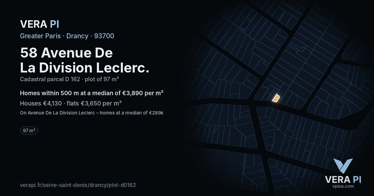 58 Avenue De La Division Leclerc, Drancy at night – the plot lit, the parcels around coloured by the prices near them