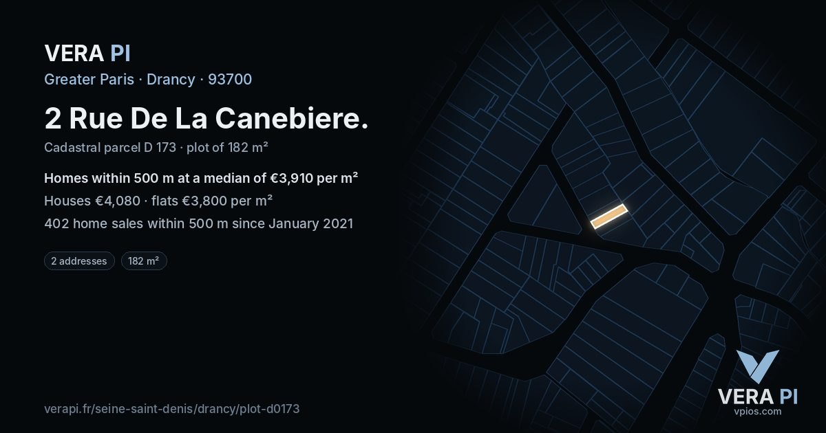 2 Rue De La Canebiere, Drancy at night – the plot lit, the parcels around coloured by the prices near them