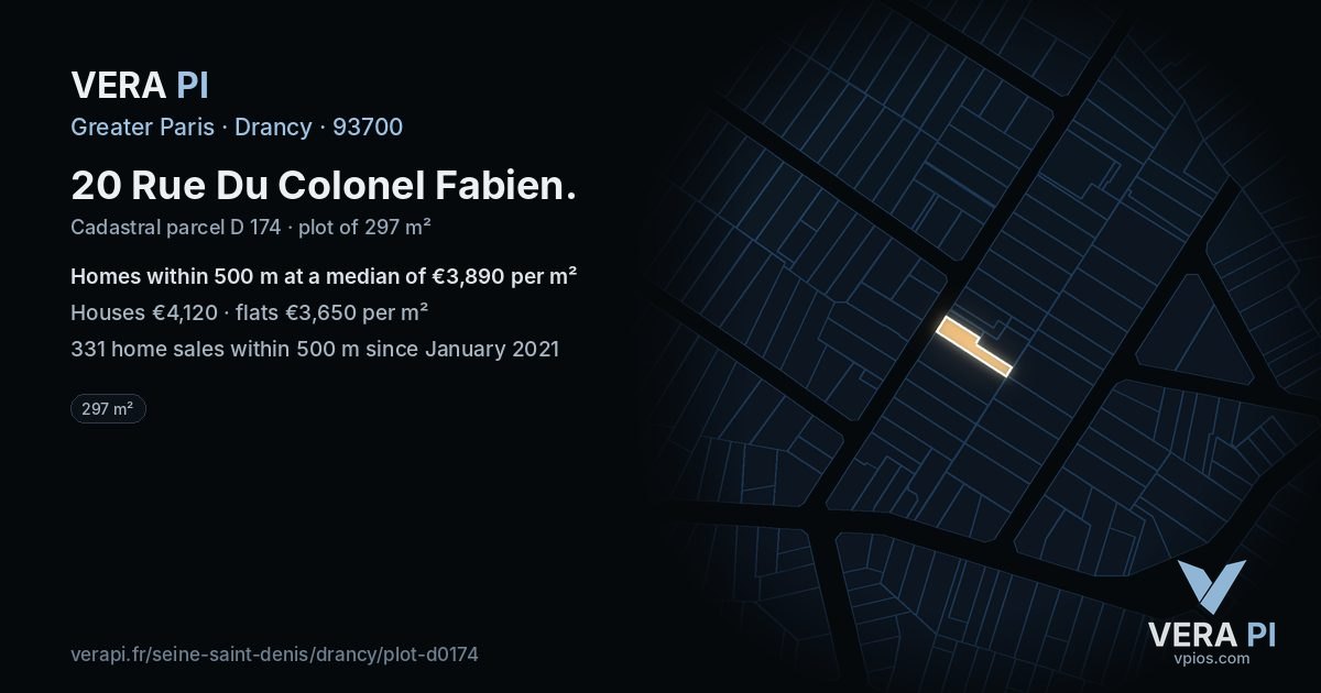 20 Rue Du Colonel Fabien, Drancy at night – the plot lit, the parcels around coloured by the prices near them