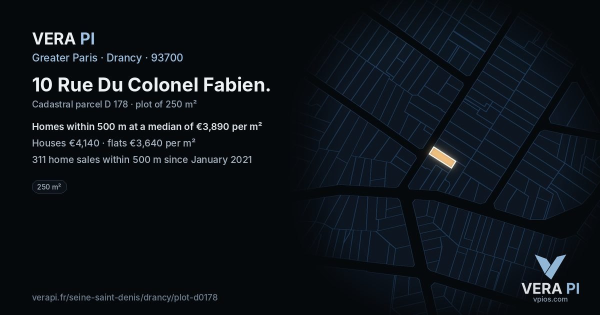 10 Rue Du Colonel Fabien, Drancy at night – the plot lit, the parcels around coloured by the prices near them