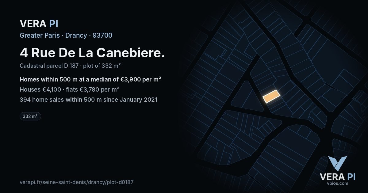 4 Rue De La Canebiere, Drancy at night – the plot lit, the parcels around coloured by the prices near them